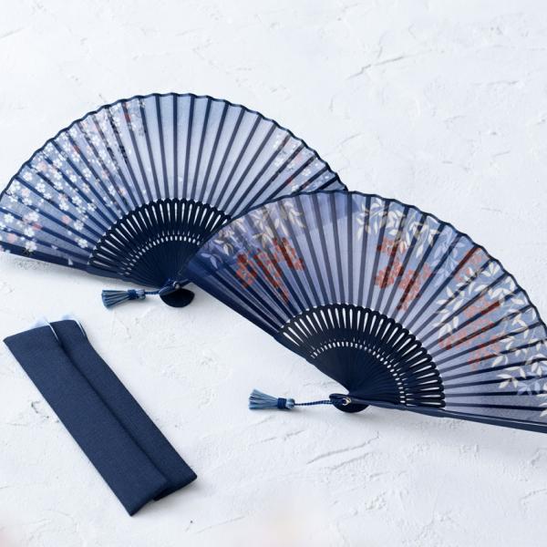 扇子 レディース 女性用 扇子袋付き 紺青 ケース付き 手書き 名入れ 名前入り 丈夫 竹 女性プレ...