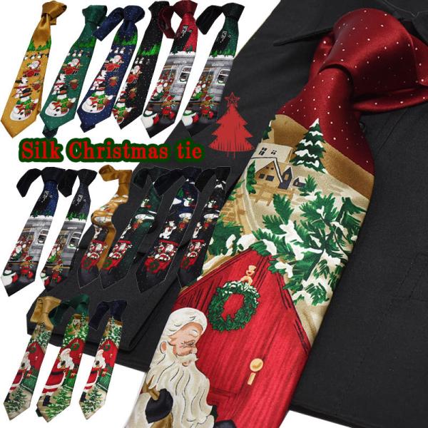ネクタイ おしゃれ シルク プリント クリスマス イベント プレゼント サンタ 雪だるま トナカイ ...