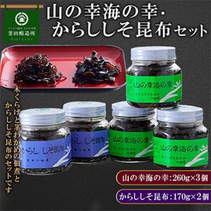 ふるさと納税 人吉市 熊本県人吉市　山の幸海の幸(木くらげと茎わかめの佃煮) 3個　からししそ昆布 2個セット