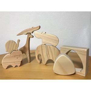 ふるさと納税 新見市 にいみのひのき　お風呂の積み木(森の動物6個)とおむすびころりん