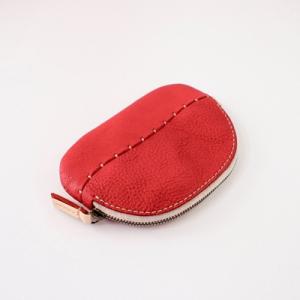 ふるさと納税 七尾市 【本革】そら豆の小銭入れ/レッド/ハンドメイド