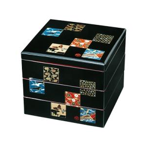ふるさと納税 海南市 紀州漆器 7寸 三段 重箱 黒内朱 市松友禅