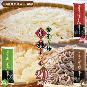 ふるさと納税 寒河江市 亀山製麺所の百年の麺3種セット 20人前 (計10束)【蕎麦 饂飩 ひやむぎ...