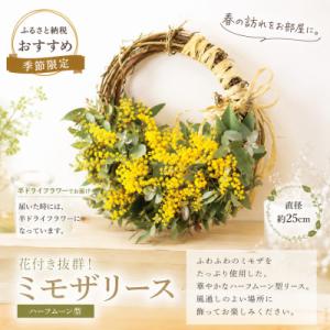 ふるさと納税 倉敷市 「春を届ける|フレッシュミモザとユーカリのハーフムーン M【2027年2月下旬-3月下旬 発送予定】