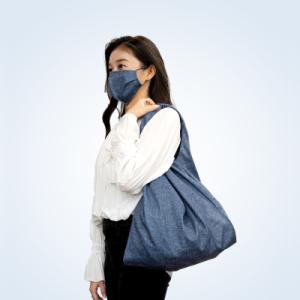 ふるさと納税 笠松町 高機能デニム柄マスク(2枚)&amp;高機能素材折りたたみデニム柄エコバッグ(1個)　...