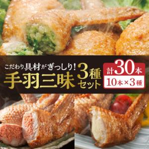 ふるさと納税 宮崎市 【宮崎製造】手羽三昧3種セット(手羽先餃子・手羽先明太・手羽先チーズ、各10本入り)
