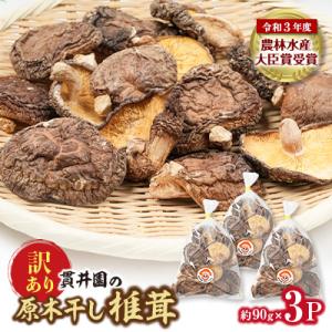 ふるさと納税 入間市 【訳あり】貫井園の原木干し椎茸　約90g×3パック　大きさ不揃い