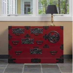 ふるさと納税 利府町 仙台箪笥 　三・五尺横長箪笥70　朱色漆塗り　(お申込書返送後2ヵ月〜5ヵ月程度でお届け)