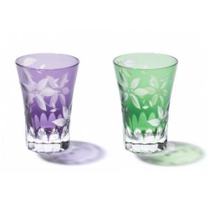 ふるさと納税 墨田区 江戸切子タンブラー「鉄線」ペア (紫/モスグリーン)