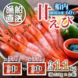 ふるさと納税 坂井市 海の上で食べる味!「共栄丸」直送☆船内瞬間冷凍 甘えび 約1.1kg [A-2...