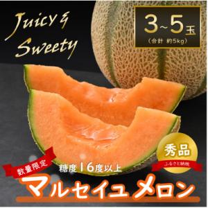 ふるさと納税 あわら市 【先行予約】佐藤農園のマルセイユメロン 約5kg《秀品》(3〜5玉入)　赤肉...