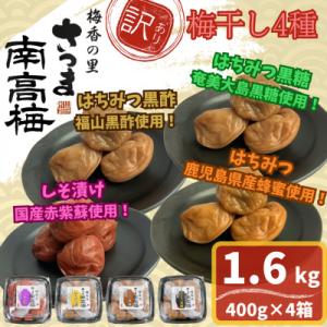 ふるさと納税 さつま町 &lt;訳あり&gt;梅干し4種詰め合わせ!しそ漬け・はちみつ・はちみつ黒糖・はちみつ黒...