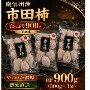 ふるさと納税 長野県 南信州の名産品【市田柿　】計900g　(300g×3袋)　 バラふぞろい