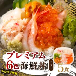 ふるさと納税 北見市 プレミアム6色 海鮮丼 5食セット 【ズワイガニ、ウニ、いくら、ホタテ、エビ、...