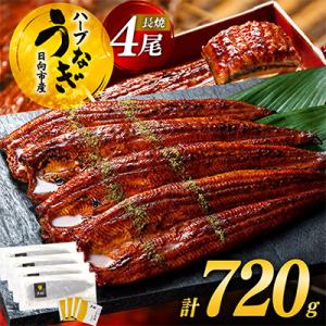 ふるさと納税 日向市 宮崎県日向市産　鰻楽ハーブうなぎ蒲焼4尾(計720g)