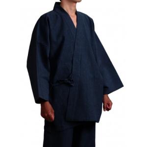 ふるさと納税 牧之原市 織り・縫製・地元遠州製 綿麻楊柳作務衣(無地) [濃紺、Mサイズ]