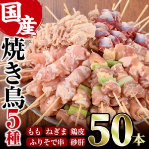 ふるさと納税 門川町 【訳あり・簡易包装】焼き鳥5種食べ比べセット(合計50本・5種各10本)