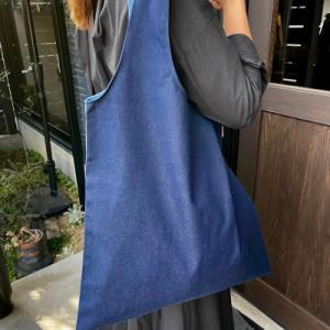 ふるさと納税 福山市 デニム加工職人の手仕事から生まれた【デニムエコバッグ】(ネイビー)