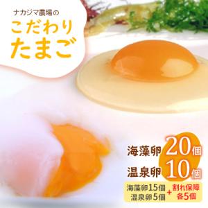 ふるさと納税 かすみがうら市 ナカジマ農場こだわりたまご「海藻卵」20個と温泉卵10個(海藻卵15個...