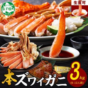 ふるさと納税 弟子屈町 ズワイ蟹しゃぶ1kg×3個(9〜12人前) 生食可 鍋 しゃぶしゃぶ 北海道...