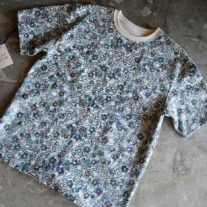 ふるさと納税 八王子市 [HAM IAM]【数量限定】手差型染クルーネックTシャツ「小花ちらし」緑紫系【Lサイズ】