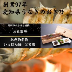 ふるさと納税 岡崎市 愛知県　名物いっぽん鰻2名様　お食事券
