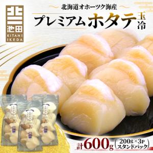 ふるさと納税 稚内市 北海道オホーツク海産プレミアムホタテ玉冷　600g(200g×3P)【スタンドパック】