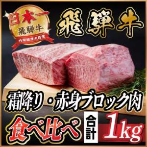 ふるさと納税 羽島市 飛騨牛 霜降り・赤身ブロック肉食べ比べ 約1kg(各約500g)【冷蔵便】(タ...