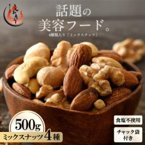 ふるさと納税 越前町 ミックスナッツ 4種 (500g) チャック袋付き 食塩不使用[e70-a021]