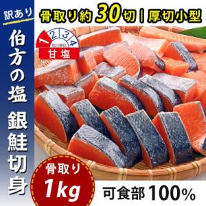 ふるさと納税 松山市 【訳あり】骨取り 銀鮭 切り身 (厚切り小型・約30切(1kg)) 伯方の塩・...