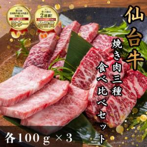 ふるさと納税 塩竈市 【焼肉食べ比べ3種】仙台牛ザブトン・トモサンカク・マルシン　100g×各1パッ...