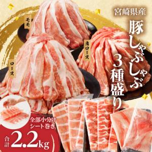 ふるさと納税 都農町 全部小分けシート巻き!!宮崎県産豚しゃぶしゃぶ3種盛りセット合計2.2kg【T...