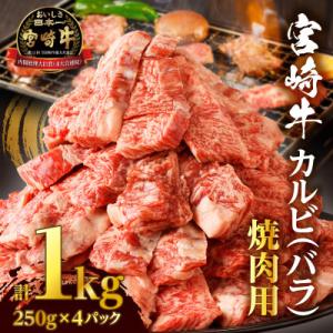 ふるさと納税 都農町 全部小分け真空パック!!「宮崎牛カルビ(バラ)焼肉用」計1kg【T041-00...