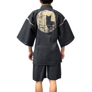 ふるさと納税 取手市 抜染柄入り　しじら甚平「丸窓の猫」　グレー　3Lサイズ