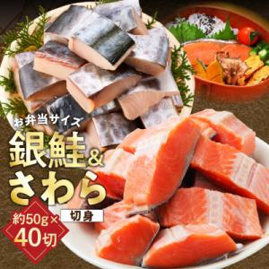 ふるさと納税 泉佐野市 【お弁当サイズ】さわら&銀鮭 切身 計40切れ(各約50g×20切れ) 訳あり サイズ不揃い