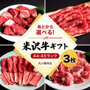ふるさと納税 長井市 米沢牛選べるギフト券3枚(丸川精肉店)_B021
