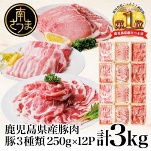 ふるさと納税 南さつま市 【鹿児島県産】豚肉3種 3kg(250g×12パック)肩ロースしゃぶしゃぶ...