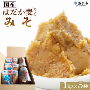 ふるさと納税 西予市 &lt;天然醸造　国産はだか麦100%味噌(1kg×5個)&gt;　みそ　ミソ　裸麦　発酵...