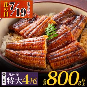 ふるさと納税 福智町 国産うなぎ蒲焼特大4尾(計800g以上)鰻蒲焼用タレ・山椒付