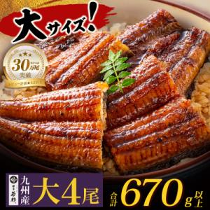 ふるさと納税 福智町 国産うなぎ蒲焼大4尾(670g以上)鰻蒲焼用タレ・山椒付