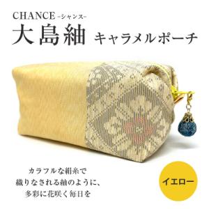 ふるさと納税 鹿児島市 CHANCE(シャンス)大島紬キャラメルポーチ【イエロー】　K054-008