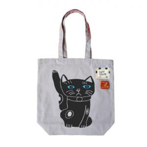 ふるさと納税 三宅町 オリジナル 手刷り トートバッグ(まねきねこ)エコバッグ 雑貨 大きめ A4 ...