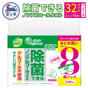 ふるさと納税 富士市 エリエール 除菌できるノンアルコールタオル ボックスつめかえ用42枚×8P [sf006-007]