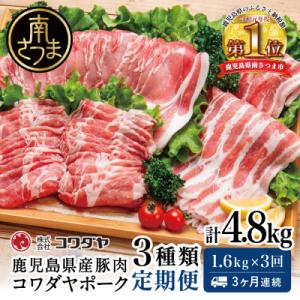 ふるさと納税 南さつま市 【定期便 全3回】鹿児島産 豚肉3種類セット 1.6kg×3回(合計4.8...