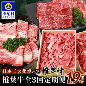 ふるさと納税 椎葉村 【 定期便 3回 】 総重量 1,900g 牛肉 椎葉牛の スライス肉 &amp; 切...