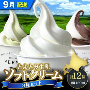 ふるさと納税 豊富町 【2026年9月配送】とよとみ牛乳ソフトクリーム【120ml 3種類 計12個...