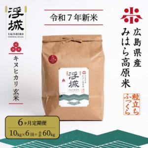 ふるさと納税 三原市 【令和7年新米】みはら高原米 浮城《6か月定期便》きぬひかり 玄米10kg [220-024]