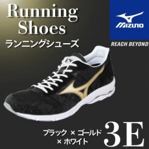ふるさと納税 宍粟市 ミズノ ランニングシューズ【ブラック×ゴールド×ホワイト 3E】AO84