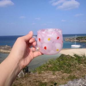 ふるさと納税 読谷村 【RYUKYU GLASS WORKS 海風】取っ手付きハート型グラス(花あか...