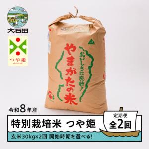 ふるさと納税 大石田町 【先行予約】 【2回定期便】 新米 米 つや姫 30kg 玄米 令和8年産 3月・6月発送